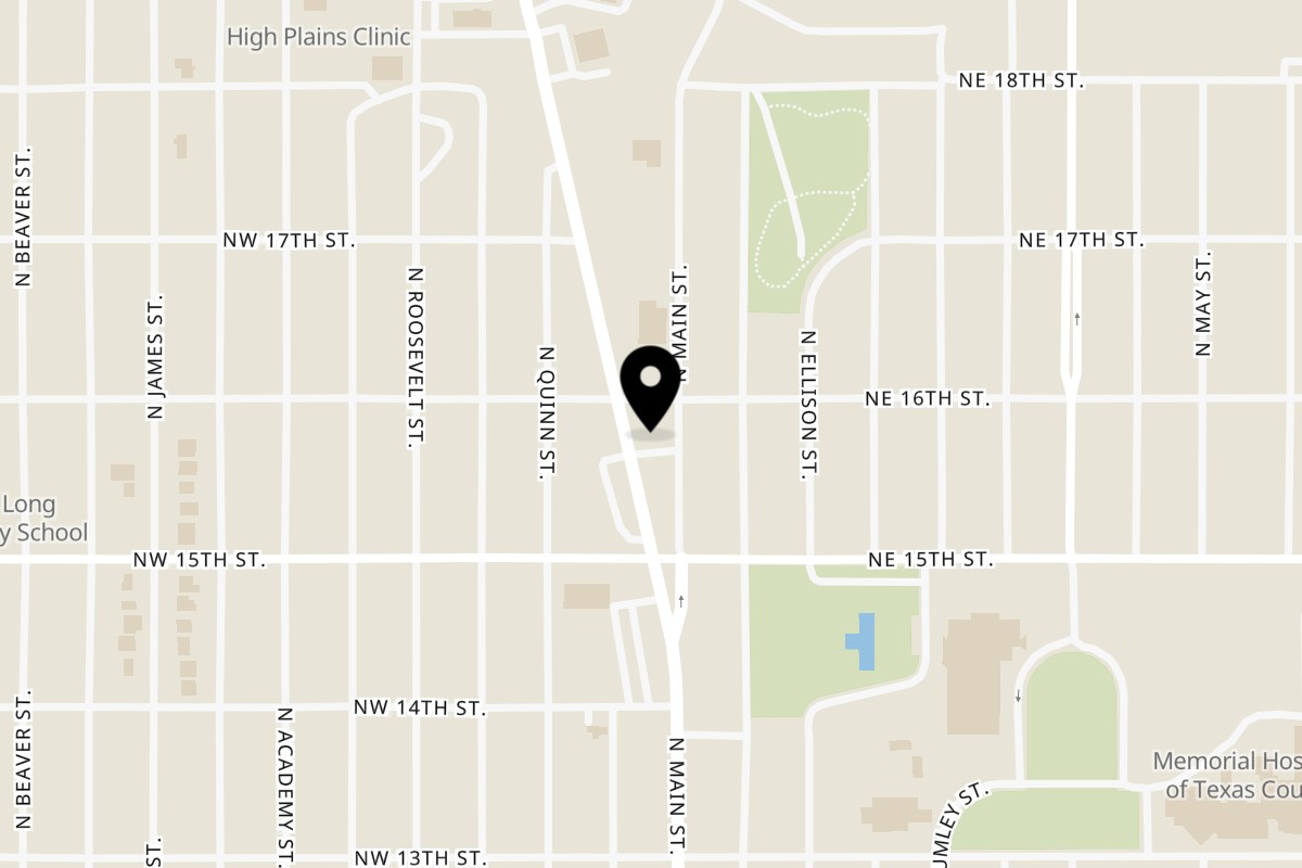 Map showing the location of Burgers and burritos on wheels on 1516 N Main St in Guymon